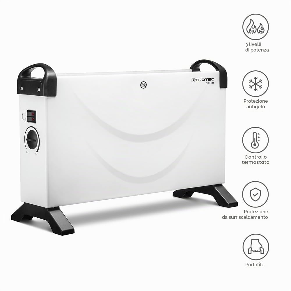 TROTEC Termoconvettore TCH 18 E con tre livelli di riscaldamento (750 W, 1.250 W, 2.000 W)