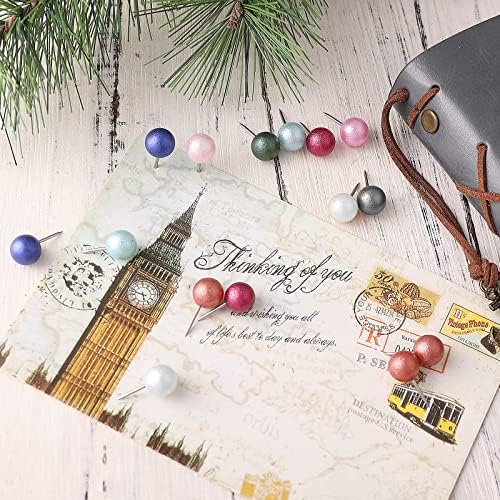 cobee Colorful Push Pins Set, 100 Pieces Round Head Map Tacks Pearl Pushpin Thumb Tacks Marking Pins with Box for Cork Boards Map Calendar Photo Home Office