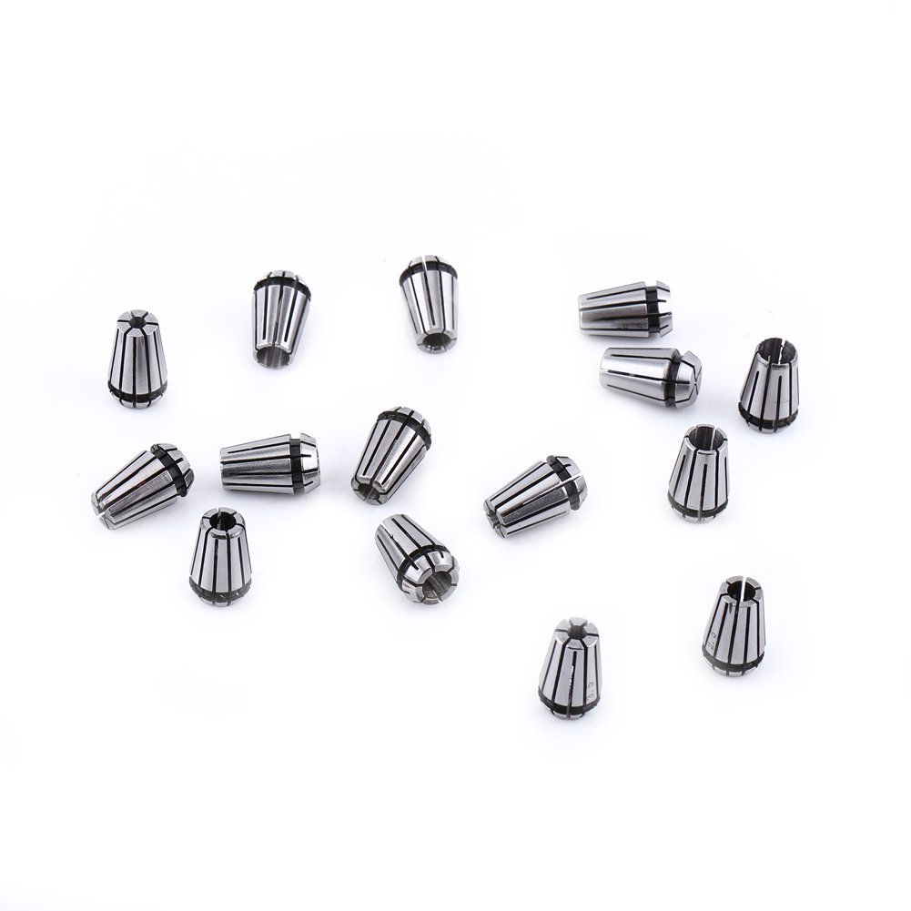 15 Pièces ER11 Jeu de Pinces à Ressort, Broche CNC de Haute Précision ER-11 Pince de Gravure 1/8et 1/4 pour Machine de Gravure CNC et Outils de Tour de Fraisage