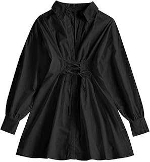 ZAFUL Vestido de manga larga con cordones y cuello en V para mujer, vestido corto tipo túnica