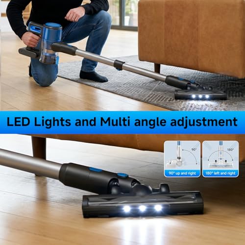 Image of BSNAW Lightweight Cordless Stick Vacuum Cleaner with Battery - 45 Min Runtime, 8-in-1 Handheld for Pet Hair, Hard Floors & Carpets, Powerful Suction, Blue&Black