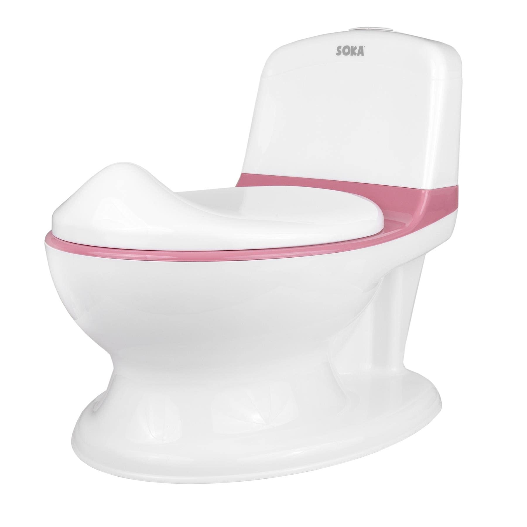 SOKA Pink Toddler Infant First Potty WC – Realistic Kids Training Toilet with Flush Sound, Lid, Seat & Storage – Baby Potty Chair for Boys & Girls, Portable & Easy to Clean, Ideal for Toilet Training