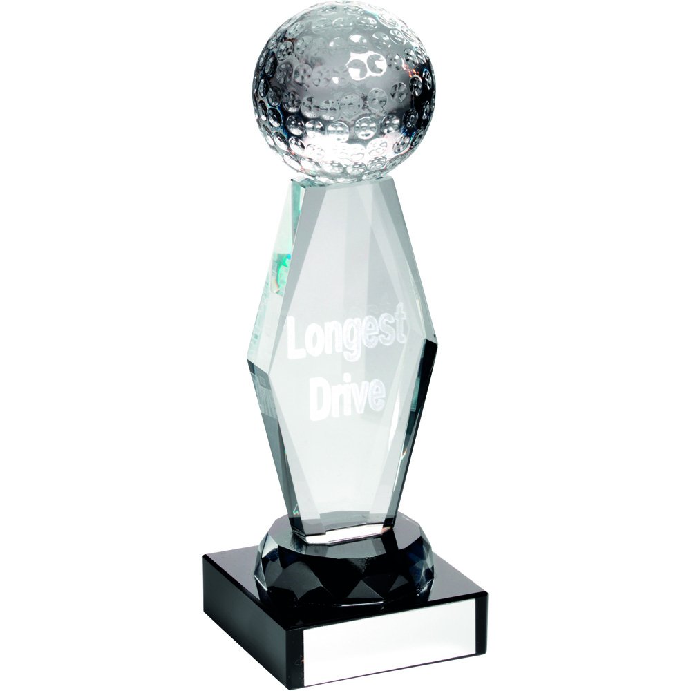 Golf Glass Trophy Longest Drive 18.4 cm Gift Boxed free engraving up to 30 letters 722LD