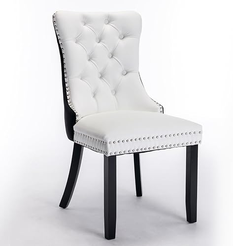 Miniatura 4 de Juego de 2 sillas de comedor modernas de mediados de siglo en terciopelo, sillas de comedor de cocina con respaldo de botón y ribete de anillo,