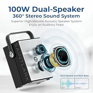 100W Powerful Voice Amplifier with 2 Wireless Microphones, Big Pro Sound Portable Speaker with Microphone, Bluetooth Speaker PA System Karaoke Machine Support BT/USB/TF Card/Aux/Guitar S99