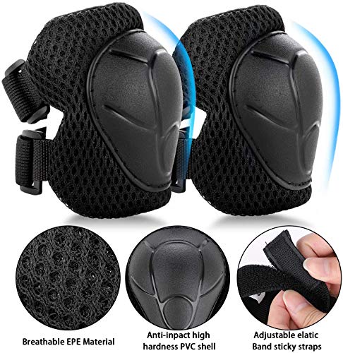 KAMSANG Protective Gear Set with Knee Elbow Pads and Wrist Guards, Kids Adjustable Helmet Set for Bike Skateboarding Roller Blading Scooter Riding Bicycling Roller Skating and More (Black, Small) - Thumbnail 5