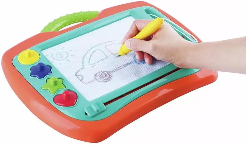 2 in 1 Magic Writer Magnetic Drawing Board for Kids, Colourful Doodle Pad with Stylus Pen and Shape Stamps
