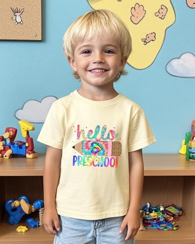 Image of First Day of Preschool Shirt Pre K Shirts for Girls Boys Toddler Kids 1st Day of Kindergarten Gift Cotton Tee 2T-7Y
