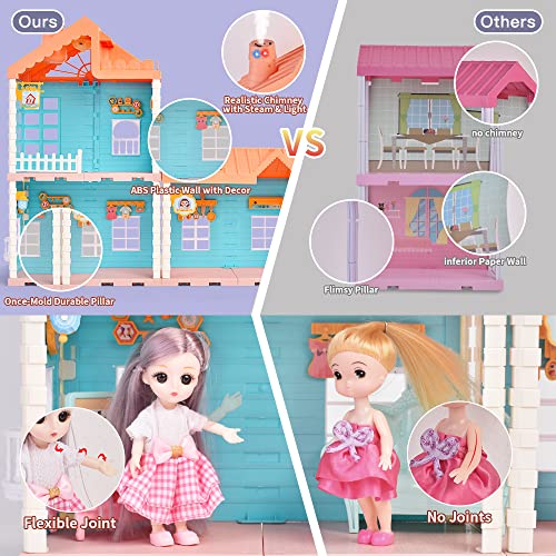 Rassr Doll House Kit 4-5 Year Old With Dollhouse Furniture & Accessories, Toddler Girls Princess Doll House 2-3 Year Old With Lights, Chimney And Garden Building Toys, Diy Pretend Dollhouse Playset #TOP4