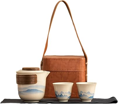 Portable tea set, outdoor ceramic express cup tea pot-Yuanshan