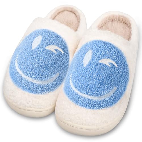Image of Smile Face Slippers for Women and Men, Retro Comfy Warm Soft Fuzzy Plush Slip-On House Shoes Funny Cute Happy Smile Home Winter Warmies Pillow Cloud Memory Foam Fluffy Slipper for Indoor & Outdoor