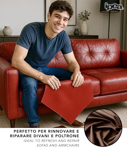 IPEA Kunstleder Braun für Dekor und Beschichtung 140 x 50 cm - Made in Italy - Kunstleder für Sofas, Stühle, Kleidung, Accessoires - Polsterstoff Bezugsstoff Lederoptik - Halben Meter