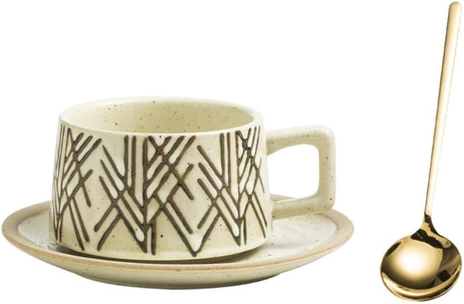Coffee cup set Retro Coffee Cup, Simple Ceramic Coffee Cup And Saucer Set, Home Afternoon Tea Cup, Milk Cup Coffee Mug(F)