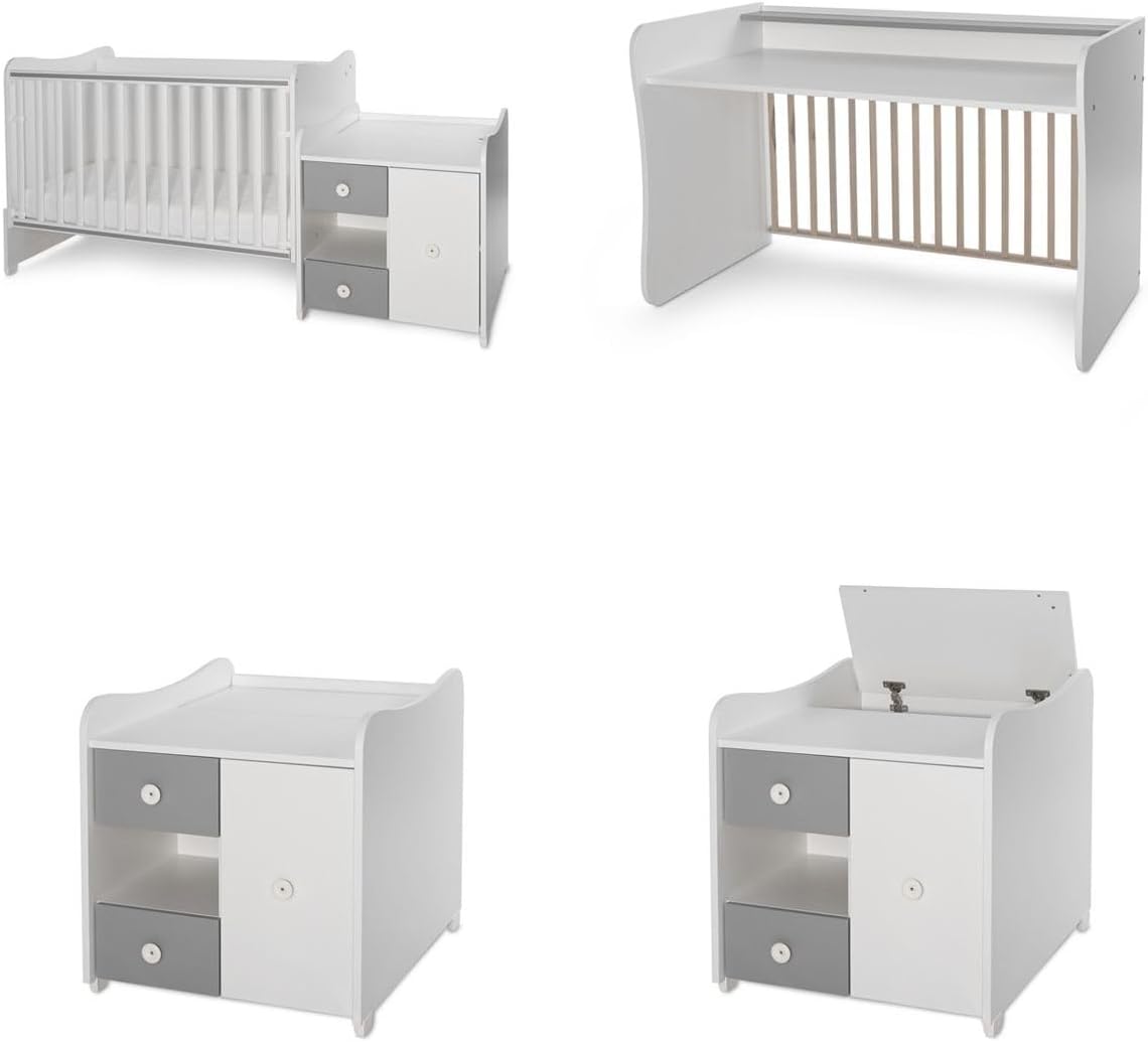 Lorelli Mini Max 3-in-1 Convertible Crib converted into a toddler bed with a low side rail.