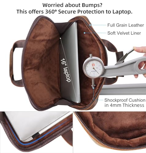 Image of Masa Kawa Leather Laptop Briefcase for Men Fits 15.6 inch 16 inch Computer Slim Crossbody Shoulder Messenger Bag Attache Case for Business Work, Vintage Brown
