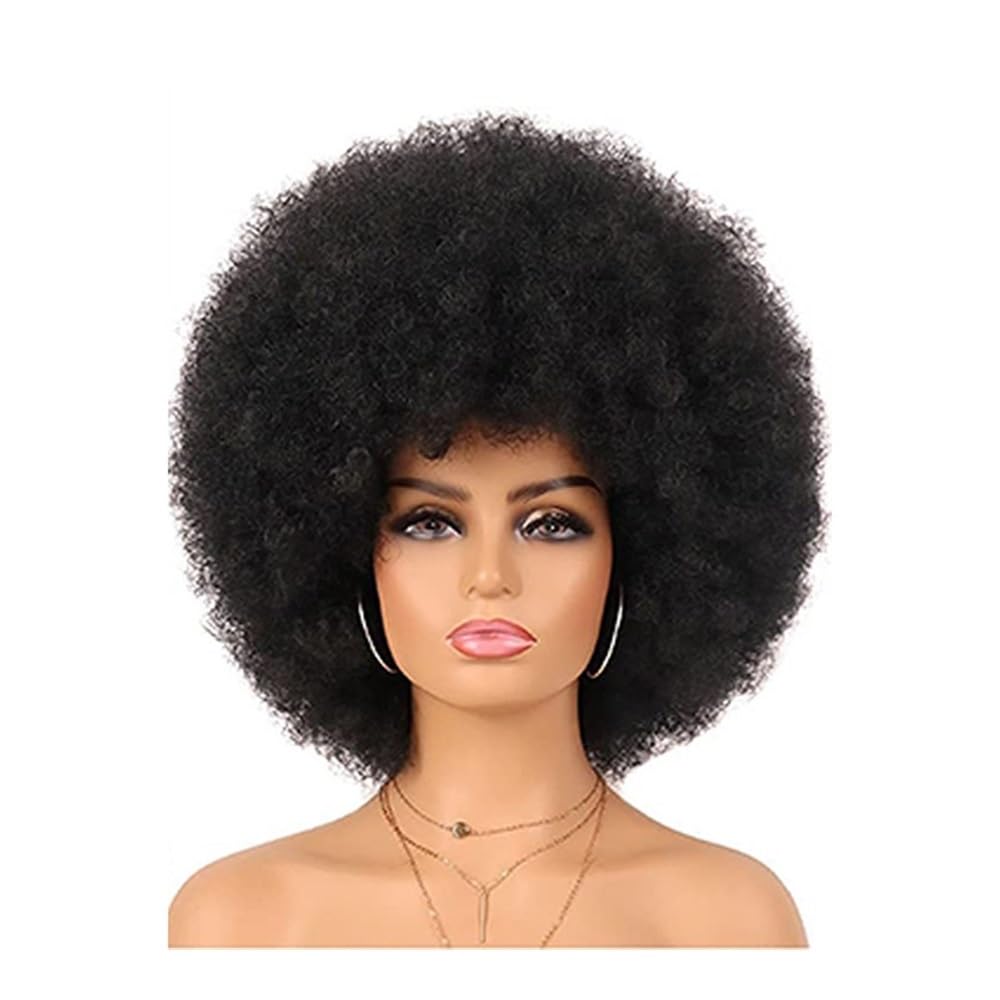 Perruque cheveux humains courts bouclés pour soirée et look afro