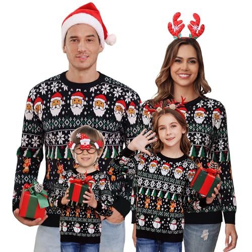 Image of Aiboria Matching Family Ugly Christmas Reindeer Snowflakes Sweater Pullover for Women /Men /Boys /Girls