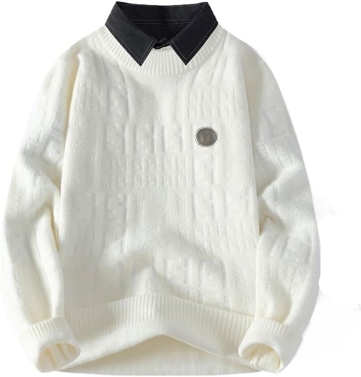 Winter Thick Fake Two Piece Shirt Collar Sweater Knitted Thread Clothes Men