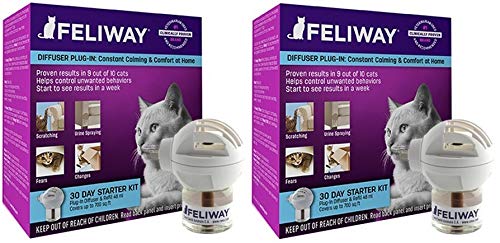 Feliway 2 Pack of Plug-in Calming Diffuser Starter Kits for Cats, Contains 1 Diffuser and 1 Refill Per Pack