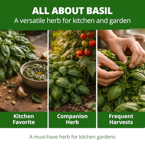 Image of HOME GROWN Non GMO Italian Basil Seeds Bulk Pack 1,424 Sweet Large Leaf Basil Seeds for Planting and Heirloom Herb Seeds for Planting Indoors or Outdoors (Ocimum basilicum)