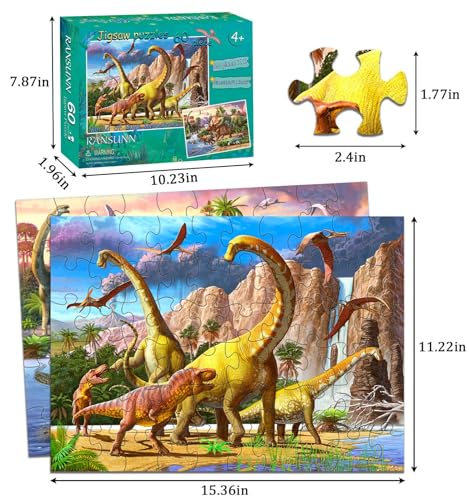 Ransunn RS010 Dinosaur Puzzles For Kids Ages 4-8 Year Old - World Of Huge Dinosaurs,2 Packs 60 Pieces Jigsaw Puzzle For Toddler Children Learning Educational Puzzles Toys For Boys And Girls. thumb #5