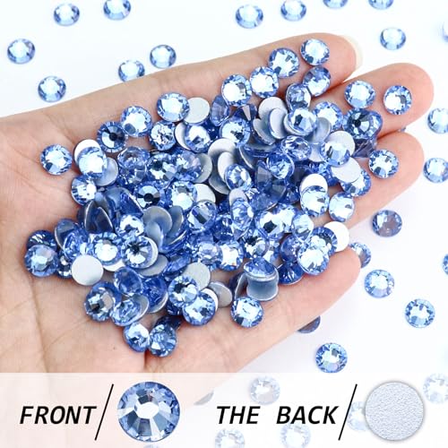 Image of 1440PCS SS3 Crystal Glass Flatback Rhinestones, Round Flat Back Crystal Gems for Nail Art and Craft Clothes, Glue Fix Diamond Stones Light Blue (1.3-1.4mm)