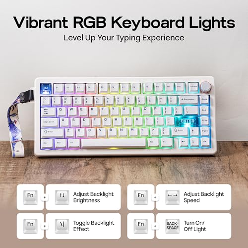 Image of MechLands CIDOO QK75 VIA Programmable 75% Compact Keyboard, USB-C /BT5.0 /2.4Ghz Wireless, Hot Swappable Custom Mechanical Keyboard with Gasket Mounted, PC Plate, 4000mAh Battery for Win /Mac (White)