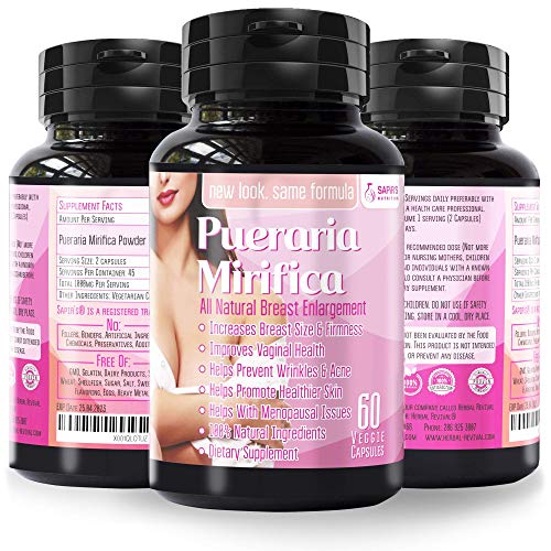 Natural Pueraria Mirifica Daily 1000mg Capsules - Breast Enhancement Pills for Women