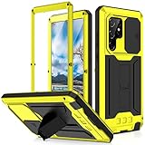 MIYI Samsung Galaxy S22 Ultra 5G Case,Outdoor Aluminum Metal Gorilla Glass Shockproof Military Heavy Duty Sturdy Protector Cover Hard Case for Samsung Galaxy S22 Ultra (S22 Ultra, Yellow-?)