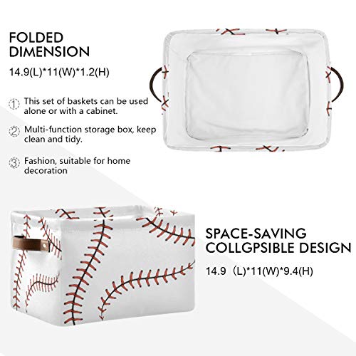 Baseball Stitches Laces Storage Basket Bin Ball Softball Large Fabric Toys Storage Cube Box With Handles Collapsible Closet Shelf Cloth Organizer Basket For Nursery Bedroom #TOP1