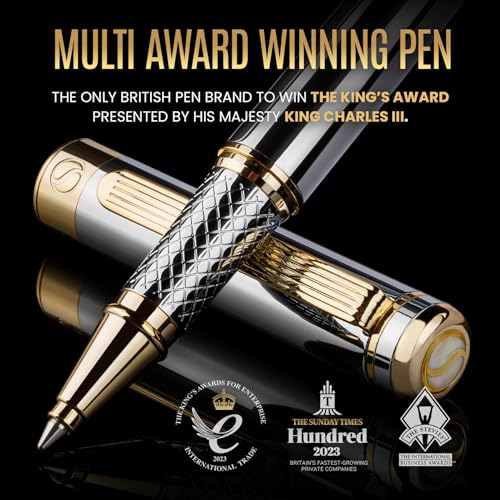 Image of Scriveiner Silver Chrome Rollerball Pen - Stunning Luxury Pen, Real Gold Plating, Schmidt Ink Refill, Best Roller Ball Pen Gift Set for Men & Women, Professional, Executive Office, Nice, Fancy Pens