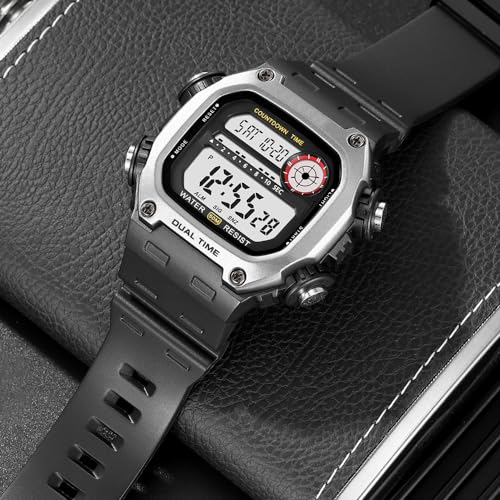 Mens Digital Watch Men Women, Waterproof Watches for Men Dual Time Watch with Date Alarm Chronograph Sports Watch for Men4