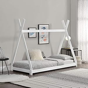 Kinderbed Onejda Tipi grenen met bedbodem 90×200 cm wit