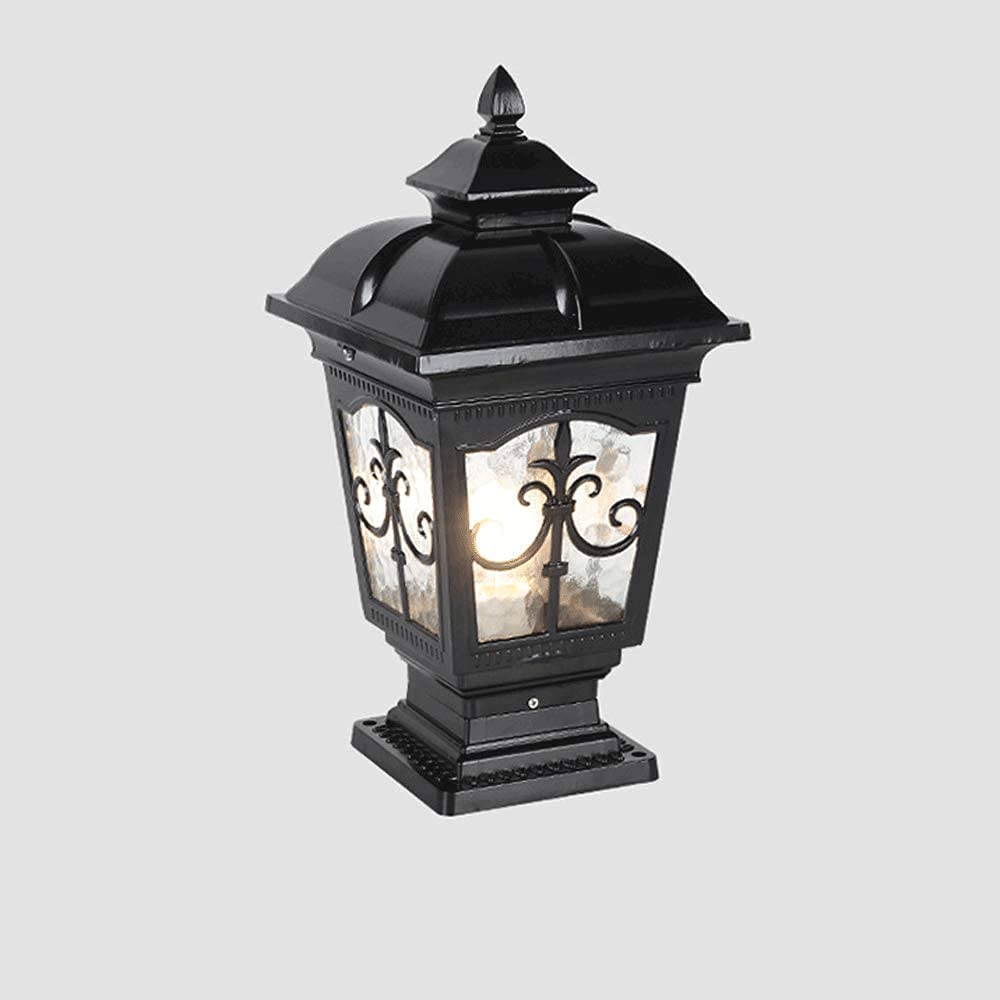 QUSYZD Strong Durable European Retro Traditional Landscape Villa Waterproof Post Pillar Lamp Floor Lamp Outdoor Courtyard Lighting Garden Street Light E27 Patio Black Exterior,Black-46cm