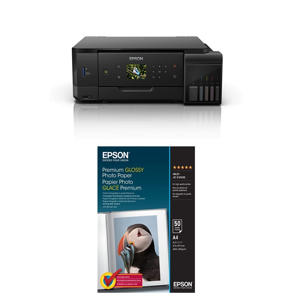 EpsonEcotank L7160 Print/Scan/Copy Wi-Fi Photo Tank Printer + EPSON Premium Glossy Photo Paper - A4-50 Sheets