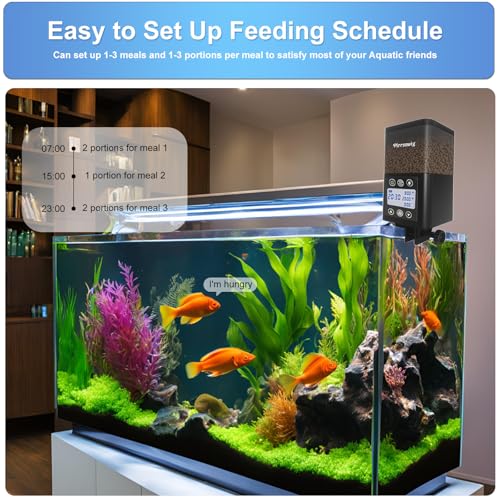 Image of Automatic Fish Feeder for Aquarium - 320ml Timer, Moisture-Proof, LCD Display | Precision Auto Feeder for Vacation Fish Tanks, Battery Included | Unique Mechanical Design