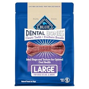 Blue Buffalo Dental Bones for Large Dogs 50 lbs. & Above, Daily Dental Dog Treats, Cleans Teeth & Freshens Breath, 27-oz. (17 Bones)