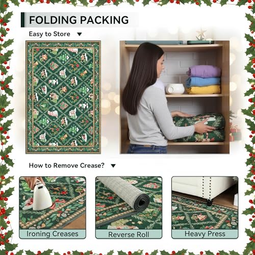 玄関用クリスマスラグ 屋内ドアマット、サンタウェルカムフロントドアマット 滑り止めラグ、クリスマスホリデーデコレーションカーペット リビングルーム ベッドルーム バス キッチン エントランス、2x3フィート グリーン [3]