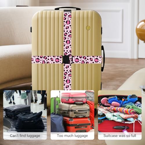 Image of Luggage Straps for Suitcases, Travel Adjustable Belt with Quick Release Buckle, Heavy Duty Nylon Bag Packing Strap, Unique Bright Identifiers Business Travel Accessories (2 Pack) - Pink Leopard