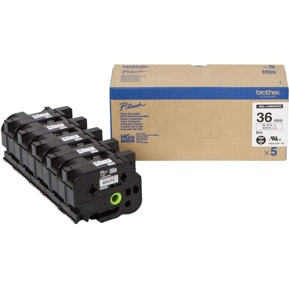 Brother HGE261V5 Nastro Laminato, 36 mm, Nero/Bianco, 5 Pezzi