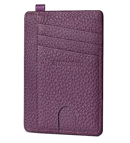 GADIEMKENSD Slim Wallet Minimalist Credit Card Holder RFID Blocking Genuine Leather Compact Size Card Case for Women Men Purse with D-Shackle Llaveros De Hombre Exemption Card Set Purple
