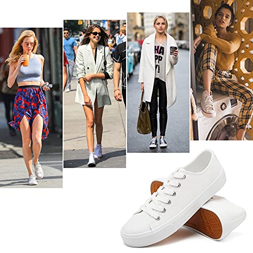 Hash Bubbie White Sneakers For Women Low Top Canvas Shoes Womens Canvas Sneakers Women's Fashion Sneakers Slip On Casual Tennis Shoes（White Mono.us5） #TOP3