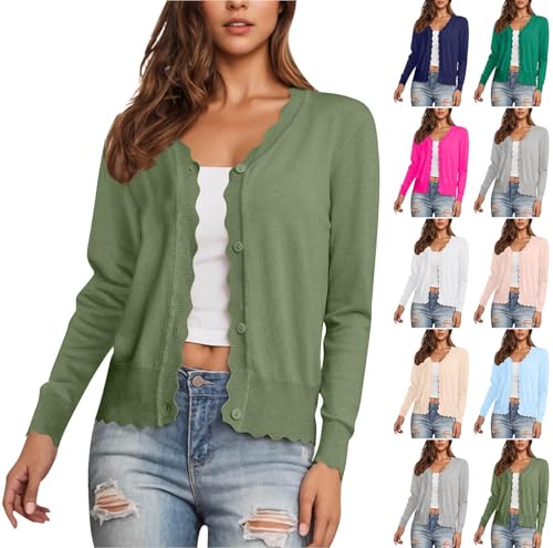 Lightweight Winter Jackets for Women Cardigan Sweaters for Women Lightweight Trendy Long Sleeve V Neck Button Down Knit Shrug Open Front Fall Cardigans Army Green 2X