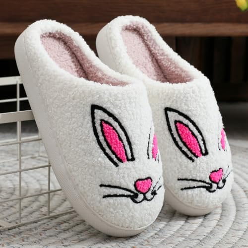 Funny Rabbit Slippers for Women Men Cute Cartoon Bunny Slip-on House Shoes Winter Warm Easter Plush Non-slip Slippers2