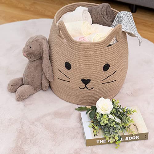 Image of ☆LBY ute Cotton Basket, Handcrafted Woven Storage Planter Basket for Home Decor, Multi-Purpose Bag with Handle for Living Room Bathroom Laundry & Toys cat shape (15 x 13 inch)