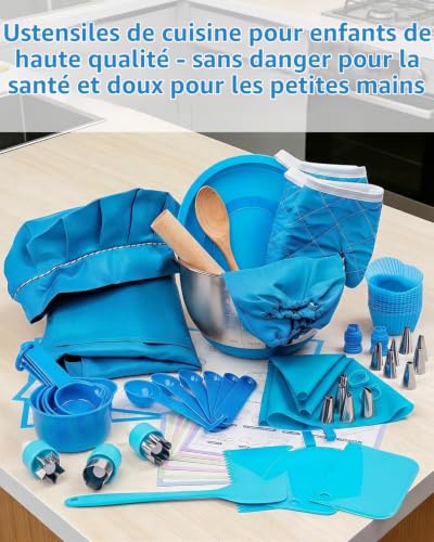 Glowsprout Kit de pâtisserie et de cuisine 53 pièces pour enfants avec toque de cuisinier, tablier de cuisine et accessoires de pâtisserie – Kit de jeu complet pour enfants à partir de 3 ans – Jouet – vue 7