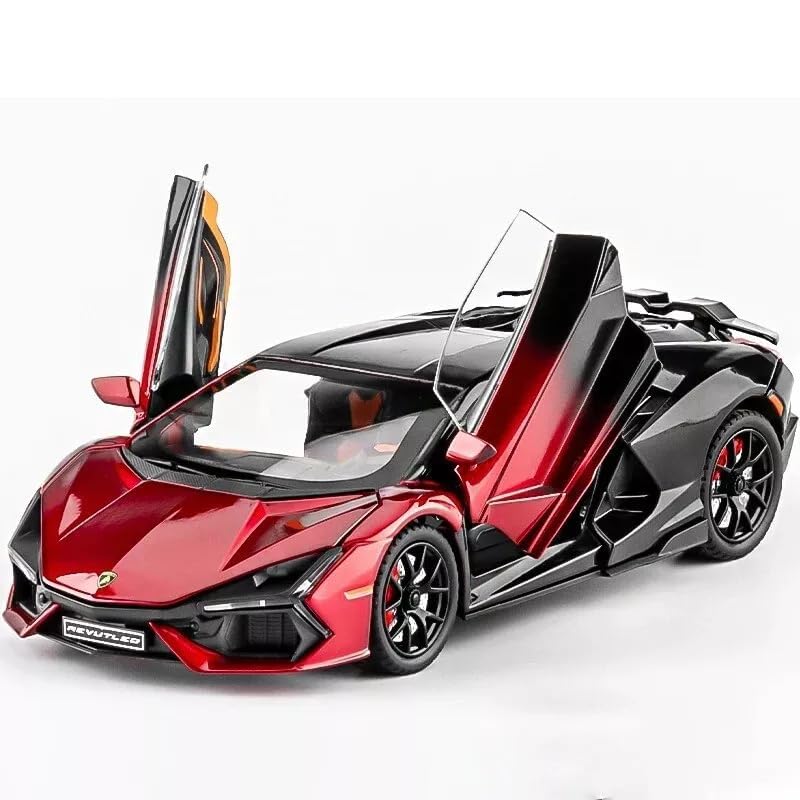 Image of Scale 1:24 Lamborghini Revuelto - Red Alloy Diecast Pullback Metal Car Toy with Sound Light & Opening Doors - Best Gift Toy for Kids