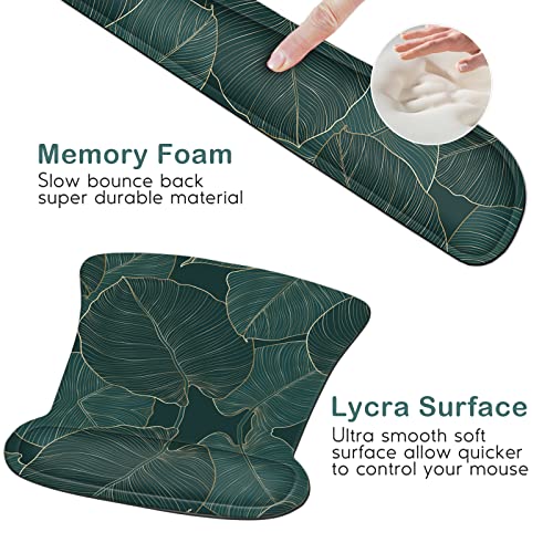 Ergonomic Mouse Pad With Wrist Support Gel, Dinky Upgraded Keyboard Wrist Rest Pad Set, Lovely Coaster With Non-Slip Pu Base Mouse Pads For Working Gaming And Family-Beach Palm Tree Leaves #TOP3