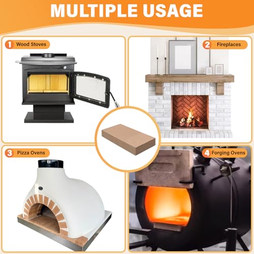 Image of Fire bricks, Food Grade Woodstove Firebricks, 3000F, Size 9″ x 4-1 /2″ x 1-1 /4″, 4-Pack, Insulating Fire Bricks, Clay Firebricks Replacement for Wood Stoves, Fireplaces, Fire Pit, Kiln, Pizza Oven