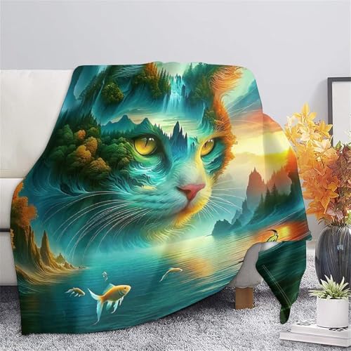 Couverture chat mignon 3D en microfibre moelleuse pour lit et canapé, plaid 100x130cm - 7